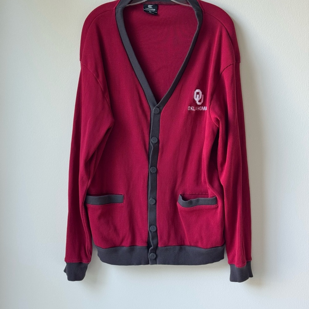 Vintage OU Oklahoma Men's Crimson Gray Cardigan Sweater Size  XL Collectible Top